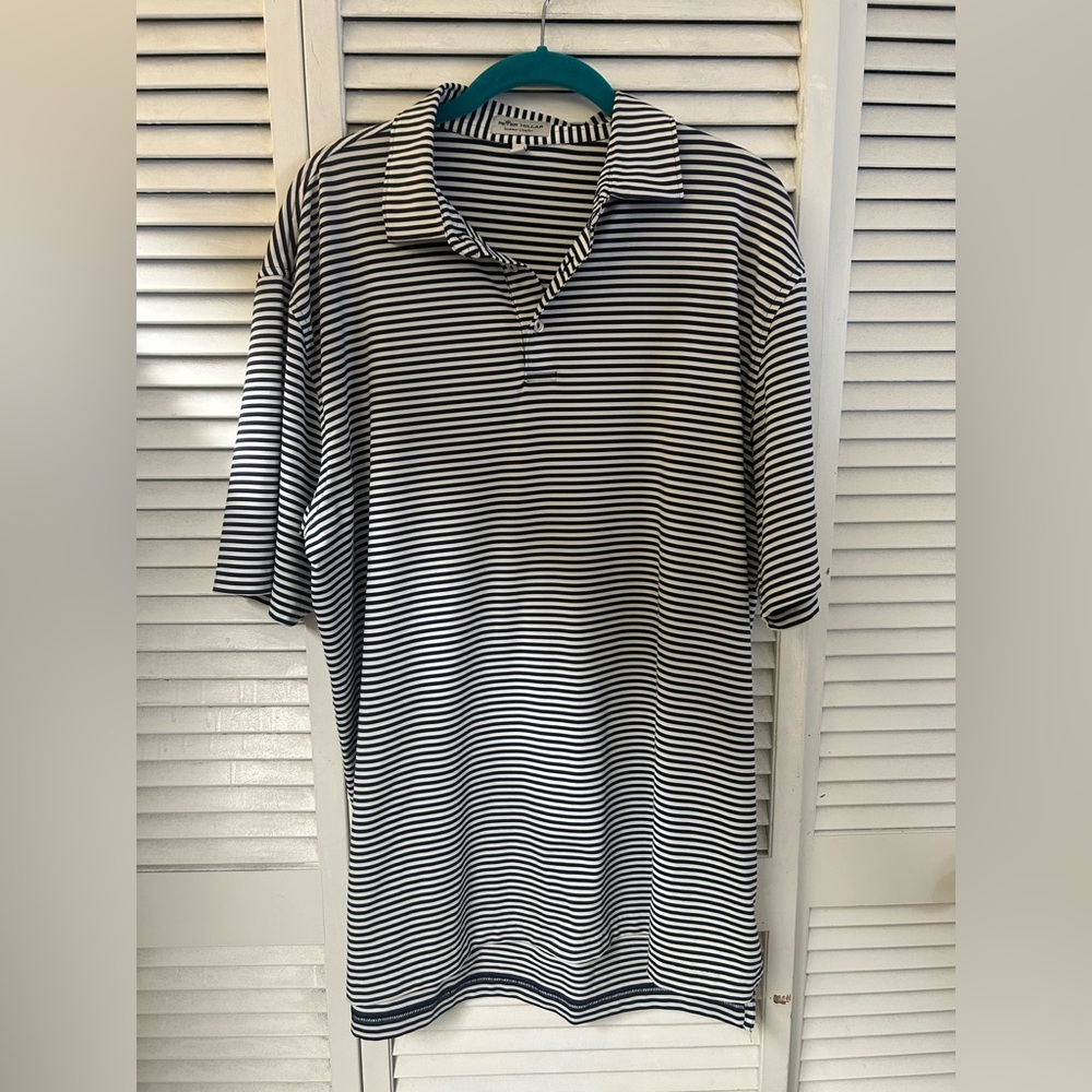 Peter Millard Striped Polo Shirt in Navy and White Size Large